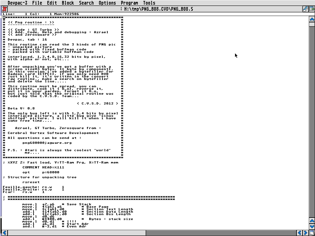 PNG depacking code screenshot